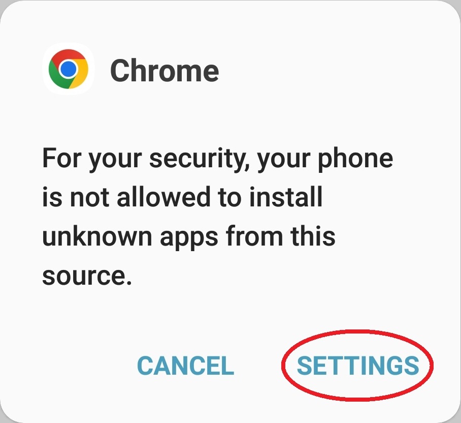 For your security, your phone is not allowed to install unknown apps from this source